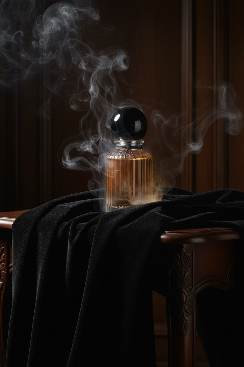 Miraj Vesper bottle on black velvet with smoke